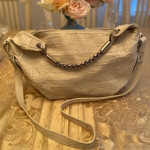 Furla crocodile embossed white leather crossbody bag